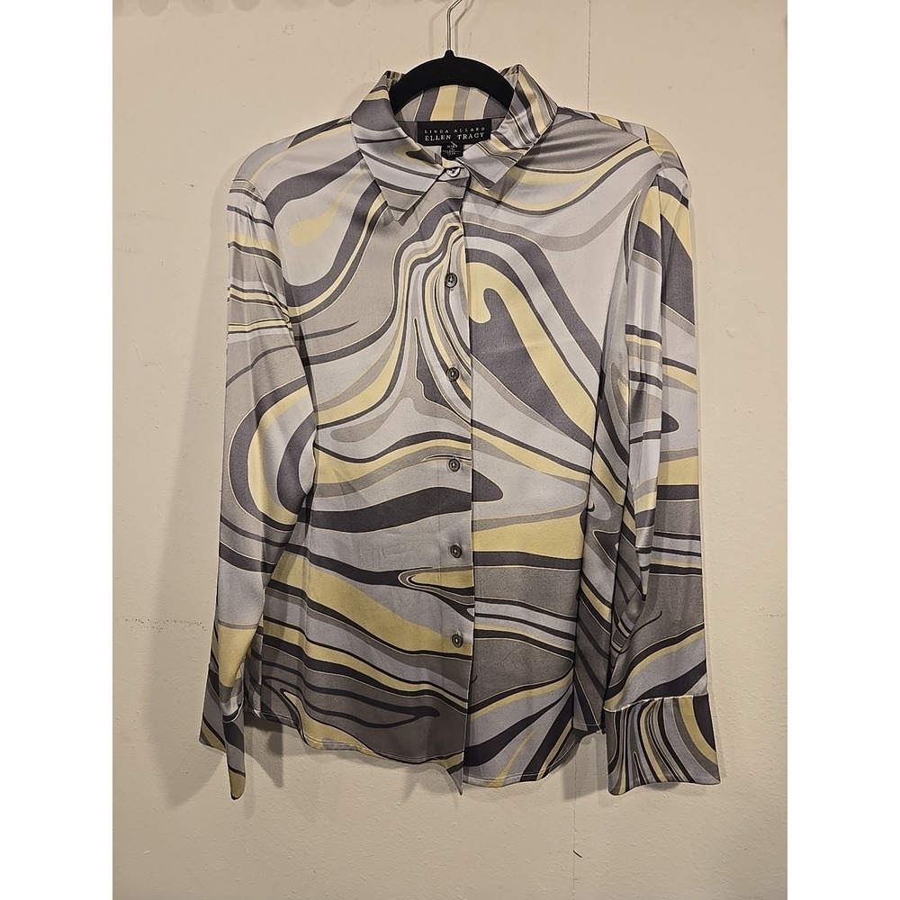 Linda Allard Ellen Tracy Marbled Buttondown Shirt Size Petite 10